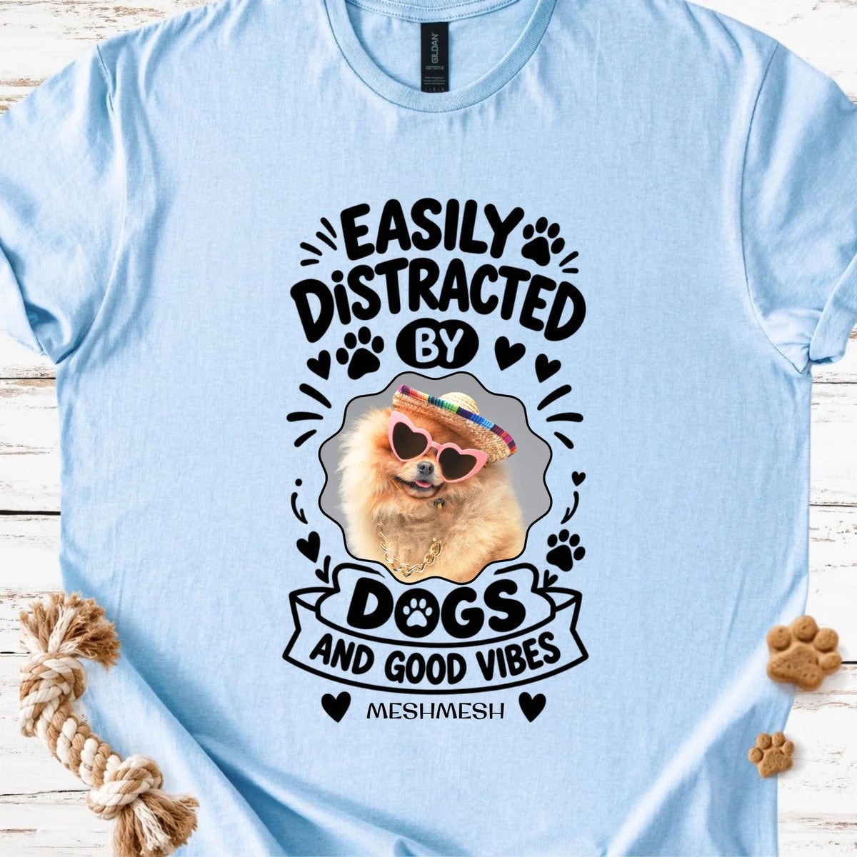 Easily Distracted by Dogs Personalized Photo T-Shirt - MeshMesh Customs