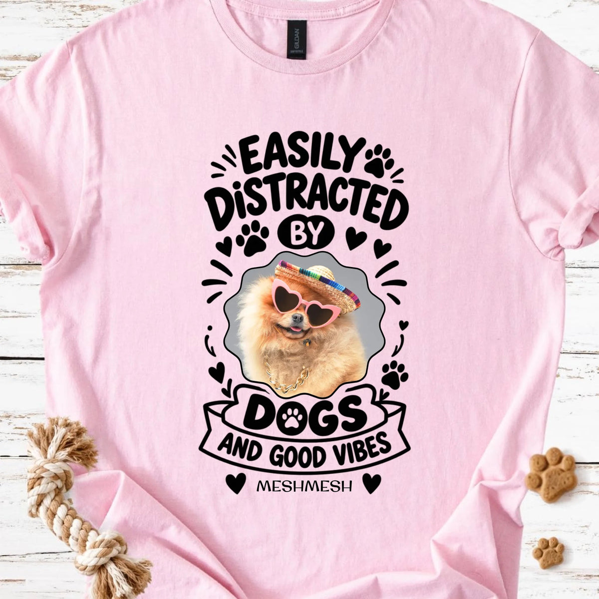 Easily Distracted by Dogs Personalized Photo T-Shirt - MeshMesh Customs