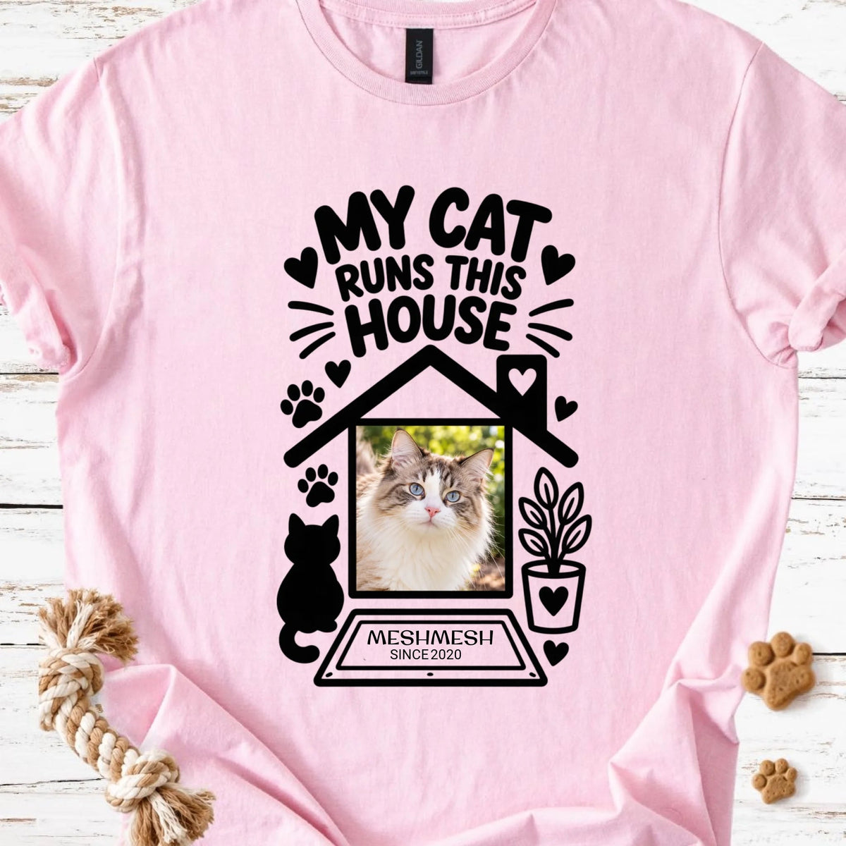 My Cat Runs This House Personalized Photo T-Shirt - MeshMesh Customs