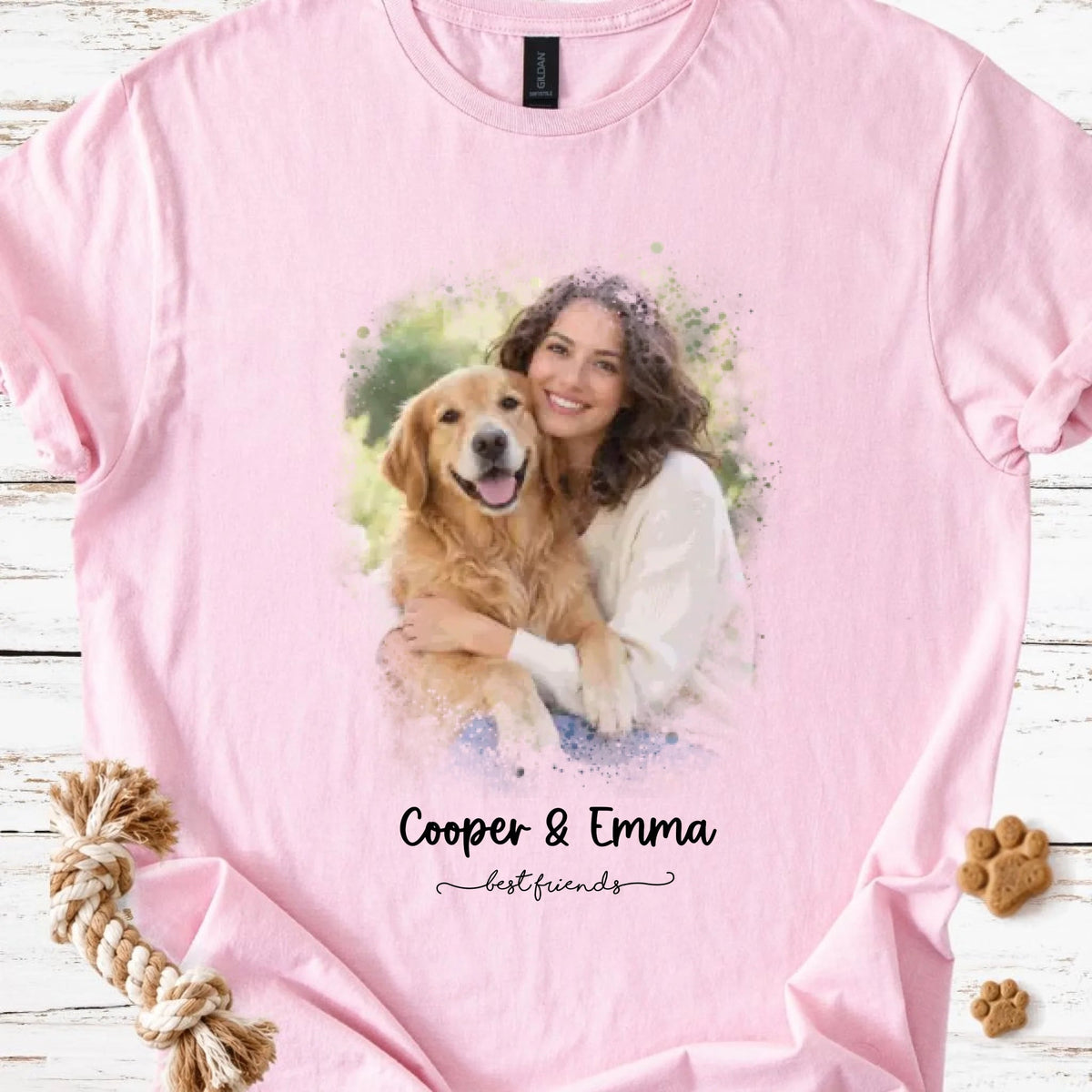 Pet & Owner | Watercolor Portrait | Photo & Names - MeshMesh Customs