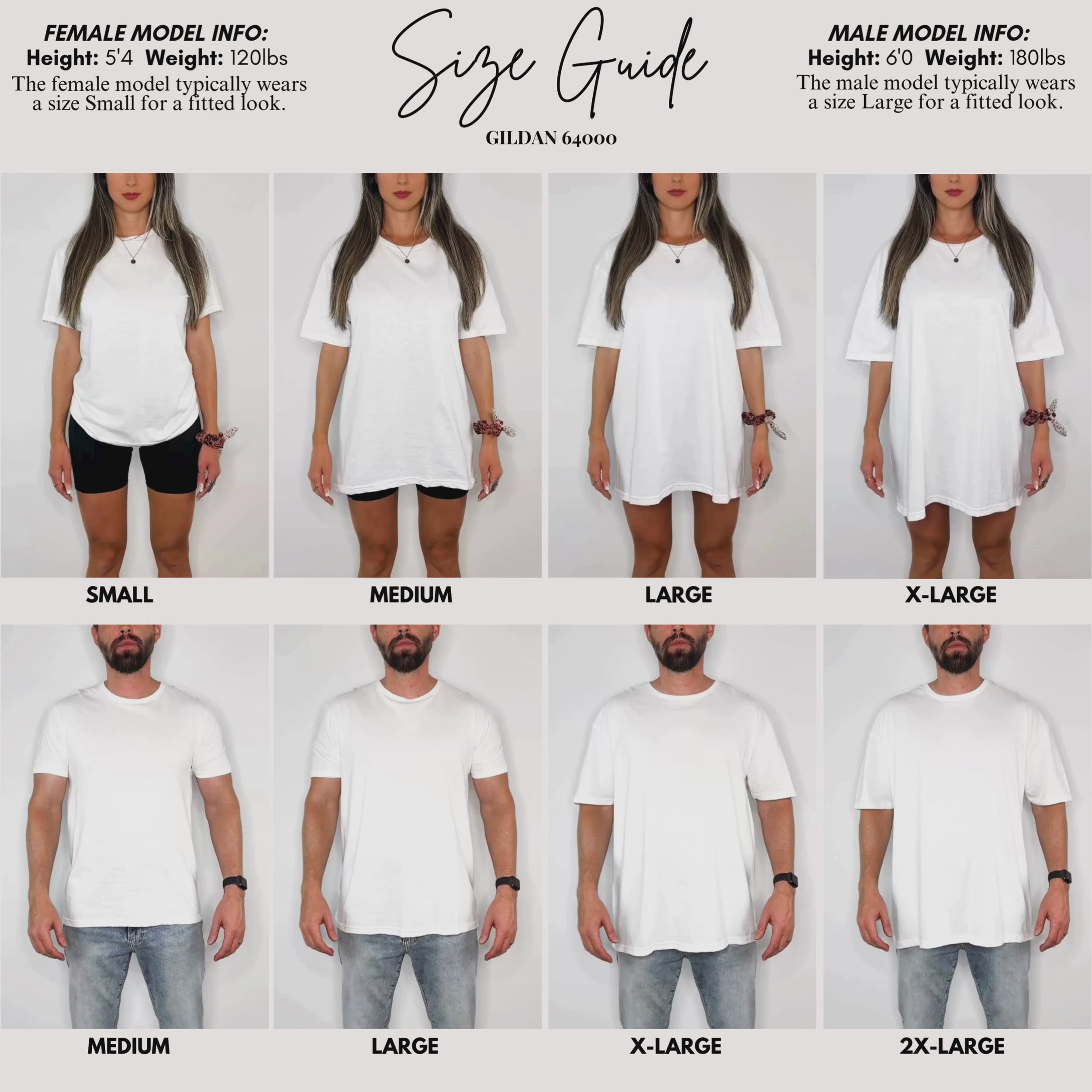 Gildan 64000 Softstyle unisex T-shirt fit and sizing guide on women and men